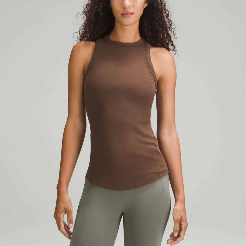 lululemon athletica Brown Ribbed High-Neck Tank Top